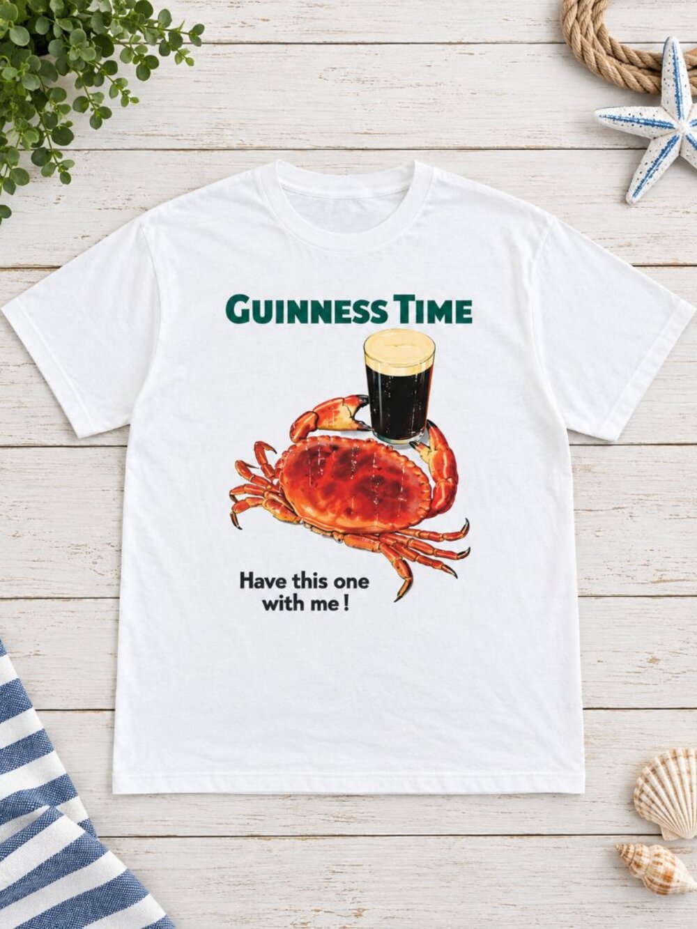 Guinness Time Crab Graphic T-Shirt, Funny Beer Lover Shirt, Coastal Seafood Tee